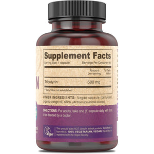 DEVA Vegan Tributyrin Supplement - Butyrate Precursor, Gut Barrier Support, Butyric Acid, 500 MG Vegan Capsules, Leaky Gut Support, Digestion, 90 Count