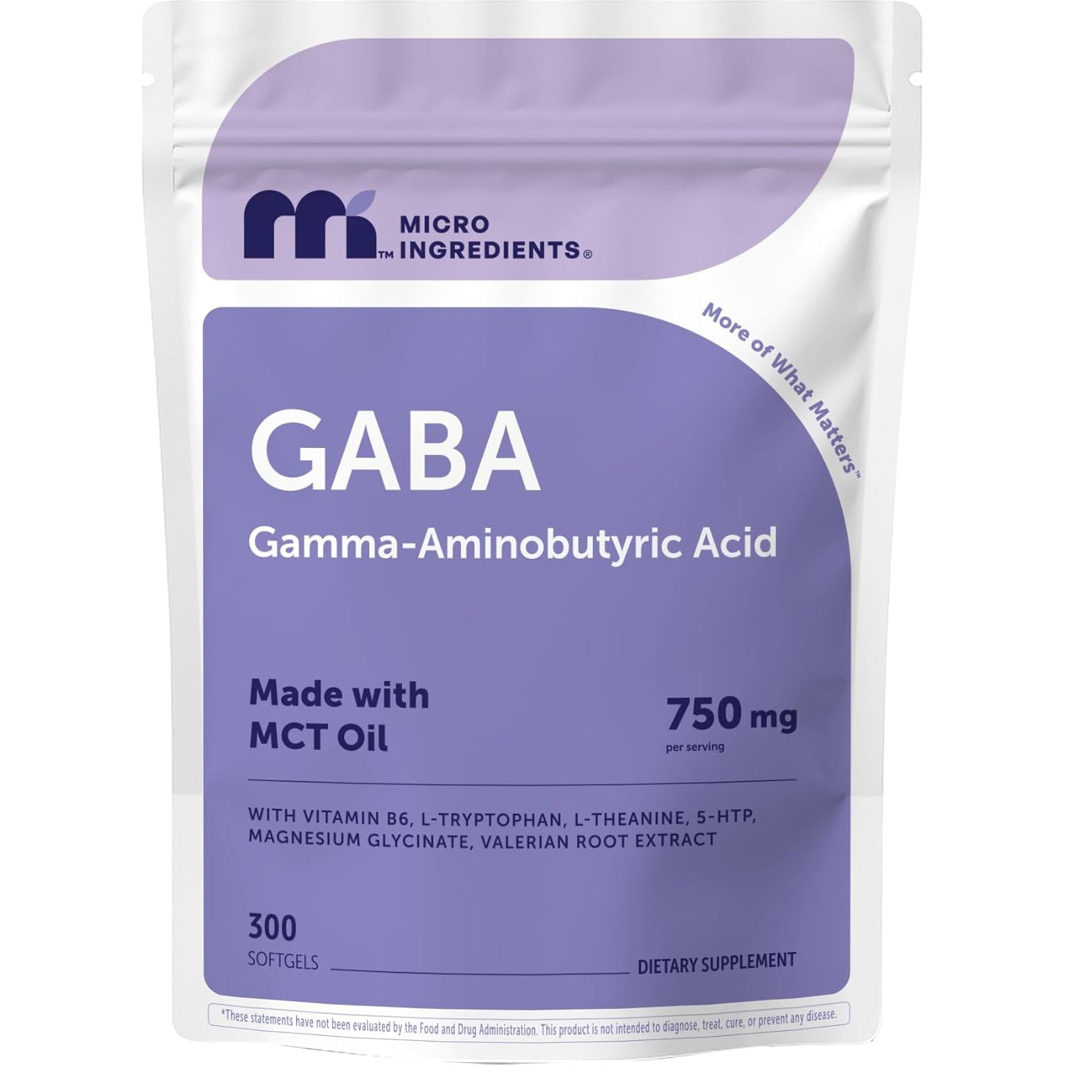 Micro Ingredients GABA 750 Mg with MCT Oil, 300 Softgels | Gamma Aminobutyric Acid with Vitamin B6, 5-HTP, L-Theanine, L-Tryptophan & Magnesium Glycinate | Non-Gmo, Cgmp Manufactured