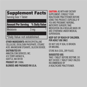 Amazon Elements Melatonin, 3Mg, Vegan, Unflavored, 260 Tablets, 8 Month Supply (Packaging May Vary)
