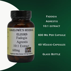 Barlowe'S Herbal Elixirs Fadogia Agrestis Extract - 60 600Mg Vegicaps - Stearate Free, Glass Bottle!