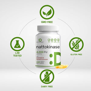 Nattokinase Supplement 4,000 FU per Serving, 240 Veggie Capsules – Japanese Natto with Bromelain, Turmeric Curcumin & Black Pepper Complex – Digestive Enzymes & Heart Health – Non-Gmo, Vegan