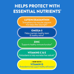 Ocuvite 50+ Eye Vitamin & Mineral Supplement, Multivitamin for Vision & Ocular Health with Omega-3, Zinc, Vitamins C & E, Lutein & Zeaxanthin, Zinc Supplements for Women and Men, 50 Softgels