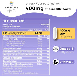 Liposomal DIM 400 Mg - Hormone Balance, Estrogen Support for Women, DIM Supplement with Vitamin E, Evening Primrose, Black Cohosh, Omega-3 Fatty Acids (60 Capsules)