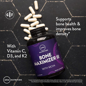 MRM Nutrition Bone Maximizer III - Supplement for Women & Men- New Zealand MCHA Calcium with Vitamin D3 and Vitamin K2 MK-7, High Potency Bone Health Formula with Magnesium and Zinc - 50 Servings