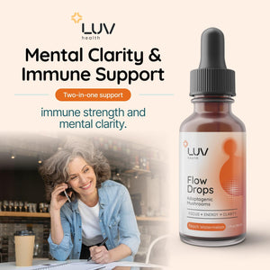 Flow Drops LUV Health Energy Supplement for Focus, Mental Clarity & Immune Support - Adaptogenic Mushrooms with Lion’S Mane, Cordyceps, Reishi, Chaga & Turkey Tail – Vegan, Made in USA 30 Servings