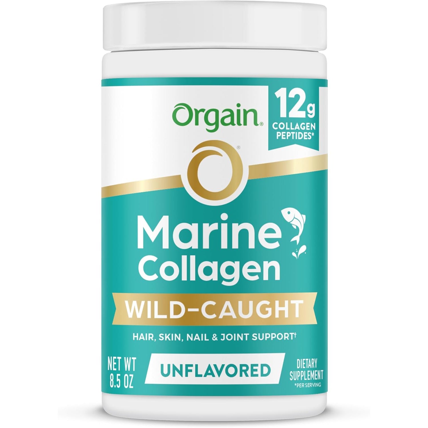 Orgain Wild-Caught Marine Collagen Peptides Powder for Women & Men, Hair, Skin, Nail & Joint Support Supplement, 12G Collagen per Serving, Pescatarian & Paleo, Non-Gmo, Unflavored, Type I & III, 8.5Oz