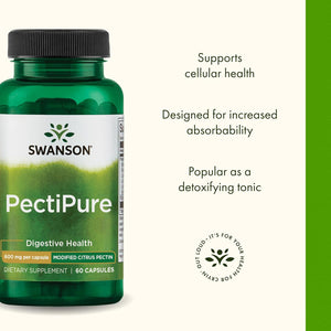 Swanson Pectipure Modified Citrus Pectin Cellular and Digestive Health Supplement for Wellness-Conscious Adults - 82% Galacturonic Acid (60 Capsules, 600 Mg Each)
