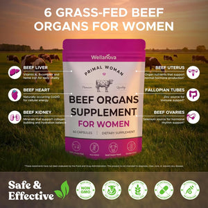 Primal Beef Organ Supplement for Women, Grass-Fed Ancestral Superfood Supplement with Uterus & Liver for Hormone Balance & Queen Energy - 60 Day Supply