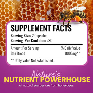 Honeybeezone-Bee Bread Capsules – Nutrient-Rich Superfood for Energy Boost, Immune Support Supplement | Non-Gmo, Gluten-Free, 60 Easy-To-Swallow Veggie Capsules