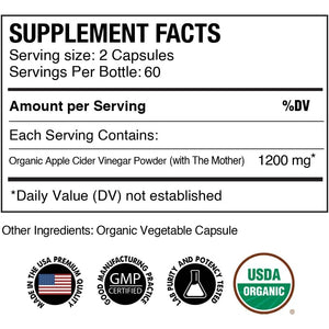 Organic Apple Cider Vinegar with the Mother – 1200Mg Capsules for Optimal Wellness, Gluten-Free, Non-Gmo, 120 Veggie Capsules – Zealthy Life