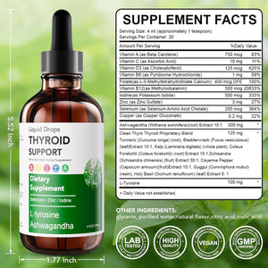 Actora Thyroid Support Liquid Drops, Kindled Thyroid Support Drops with Selenium Zinc Lodine L-Tyrosine Ashwagandha for Hormone Balance - Mood & Energy Supplement - 4 Fl. Oz. (120Ml)