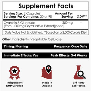 Nootropics Depot Cyanidin 3-Glucoside Capsules | 125Mg | 60 Count | Black Rice Extract | C3G | Oryza Sativa | Metabolic, Vision, & Cognitive Support