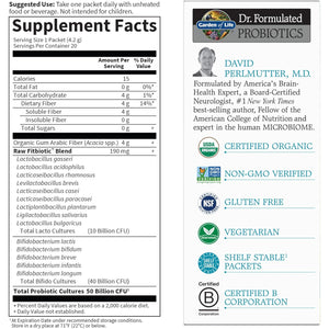 Garden of Life Dr. Formulated Probiotics Fitbiotic Weight Management Powder, 50 Billion CFU & Prebiotic Fiber, Organic & Non-Gmo Digestive Gut Health Probiotic Supplement, 20 Single Serving Packets