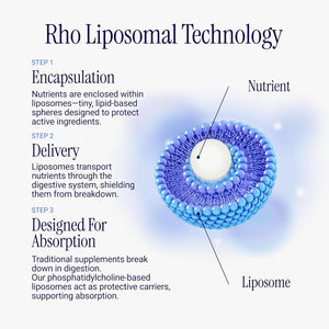 Rho Nutrition Liposomal Collagen Peptides - High-Absorption Liquid Collagen Supplement - Supports Skin Elasticity, Joint Health, and Overall Vitality for Healthy Aging, 5 Fl Oz