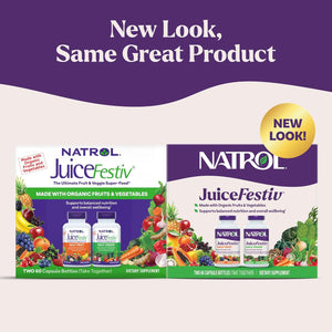 Natrol Juicefestiv, Vitamins and Supplements for Nutrition & Well-Being, Antioxidants for Cellular Health, 60 Capsules (2-Count), up to a 30 Day Supply