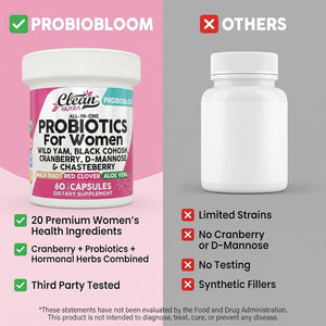 Clean Nutraceuticals Probiotics for Women with D Mannose, Cranberry Extract, Wild Yam, Chasteberry - 20 Probiotic and Prebiotic Strains - PH Balance, Womens Probiotic for Digestive Health - 60 Count