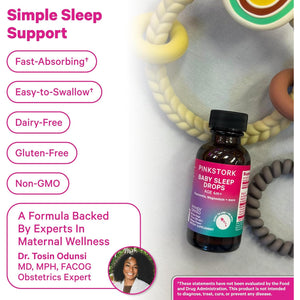 Pink Stork Baby Sleep Drops, Naturally Support Sleep without Melatonin for Infants, Toddlers, and Kids, Chamomile and Magnesium, Baby Essentials for Bedtime, 1 Oz, 30 Servings