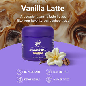 Moonbrew Magnesium Sleep Aid Drink Mix, Vanilla Latte – Melatonin-Free Nighttime Ritual for Relaxation & Deep Rest – Caffeine-Free Sleepy Latte with L-Theanine & Zinc – 25 Servings
