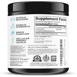 Muscle Feast Creapure Creatine Monohydrate Powder, Vegan Keto Friendly Gluten-Free, Mass Gainer, Muscle Recovery Supplement and Trusted Creatine for Muscle Growth, Creatine Powder, Unflavored, 300G