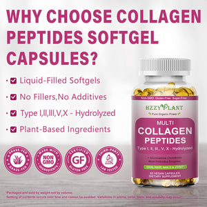 Multi Collagen Peptides Softgel - Type I, II, III, V, X - Hydrolyzed Collagen Peptides with Biotin Vitamin C Hyaluronic Acid for Women & Men, Supports Skin Hair Nail & Joint, Non-Gmo, 60 Servings