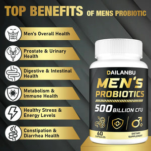 Probiotics for Men 500 Billion CFU, 16 in 1 Advanced Mens Probiotics for Digestive Health, Lmmune & Metabolism, Prostate & Urinary, Gut Health - Men'S Probiotic with Turmeric, Cranberry, Goji, 60 Caps