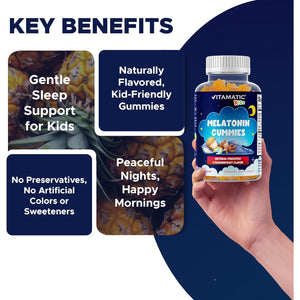 Vitamatic Sugar Free Kids Melatonin 1Mg, 90 Gummies, Pineapple & Passionfruit Flavored Gummies, 90 Days Supply