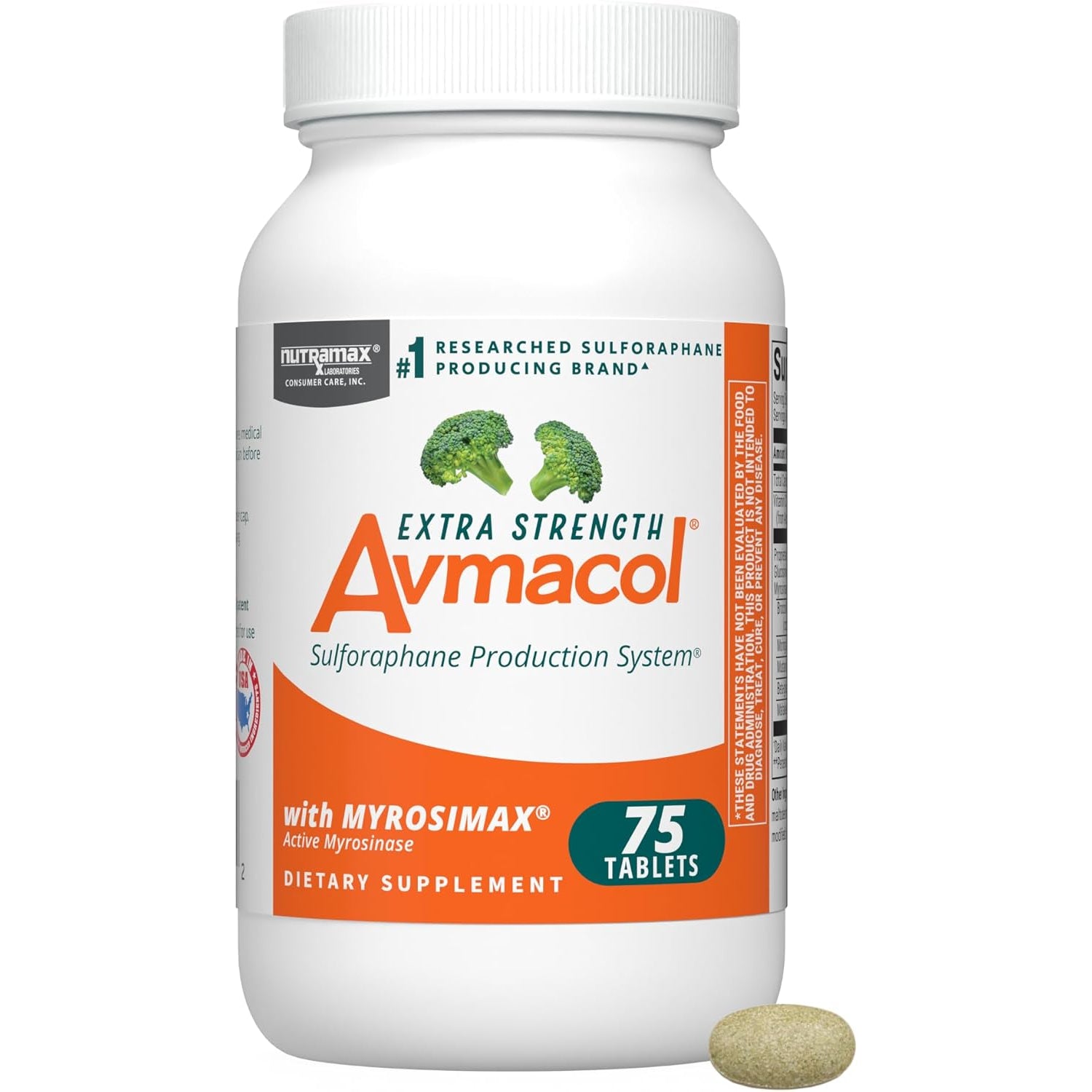 Nutramax Laboratories Avmacol Extra Strength #1 Researched Sulforaphane-Producing Brand for Detoxification with Glucoraphanin and Active Myrosinase, Immune Health, Adults & Children, 75 Tablets