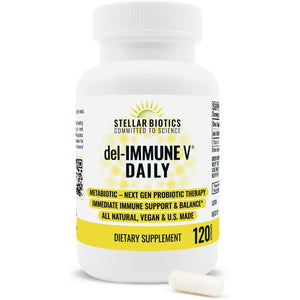 Del-Immune V® Daily by Stellar Biotics, All-Natural Immune Support & Gut Health, Immediate Care, Metabiotic: Nextgen Probiotic Therapy (120 Caps)