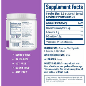 Nativepath Creatine Monohydrate Powder with L-Leucine & L-Carnitine - Supports Muscle Health for Men & Women - 30 Servings