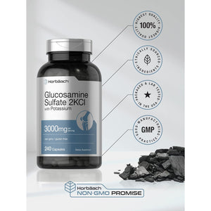Horbäach Glucosamine Sulfate 2KCI with Potassium | 3000Mg | 240 Capsules | Non-Gmo and Gluten Free Supplement