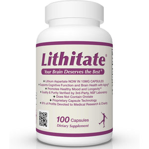 Lithium Aspartate 10Mg | Supports Cognitive Function & Brain Health with Aging | NSF Certified | Promotes Mental Clarity, Healthy Mood & Longevity | Natural Supplement | 100 Capsules