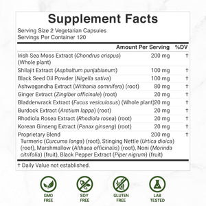 DEAL SUPPLEMENT Irish Sea Moss 240 Veggie Capsules – 14 Superfood Complex with Black Seed Oil, Ashwagandha, & Ginger