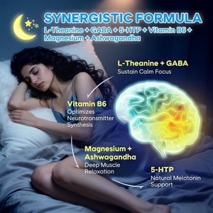 L-Theanine Gummies with L-Theanine 400 Mg, Ashwagandha, GABA, 5-HTP, Magnesium Glycinate for Calm, ZZZ & Relaxation Support - Vegan, Raspberry Flavor, 60 Count