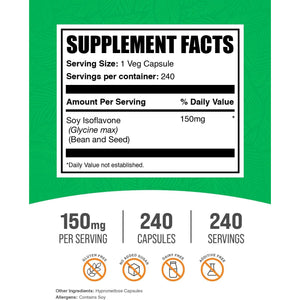 Bulksupplements.Com Soy Isoflavones Capsules - Soy Isoflavones Supplement - Vegan & Gluten Free, 1 Capsule per Serving (150Mg), 240 Count (Pack of 1)