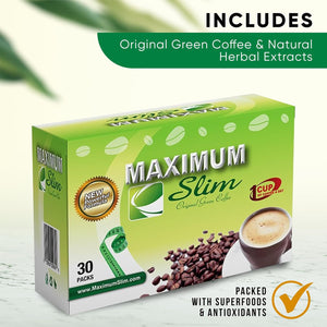 Maximum Slim Original Green Coffee –Premium 4-In-1 Formula with Natural Herbal Extracts for Energy & Vitality. Creamy & Delicious for Maximum Satisfaction. No Messy Side Effects-Made in the USA-30 Ct