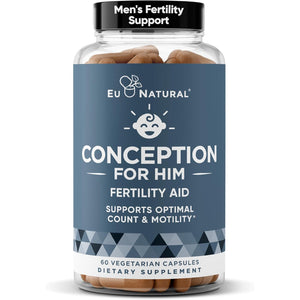Eu Natural Conception for Him - Male Fertility Supplements with Ashwagandha, Folate & Zinc - Sperm Count, Motility & Strength Support - Fertility Support for Men, 60 Vegetarian Capsules