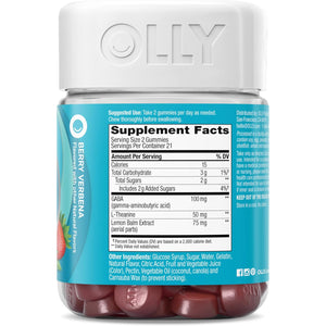 OLLY Goodbye Stress Gummy, GABA, L-Theanine, Lemon Balm, Stress Relief Supplement, Berry - 42 Count
