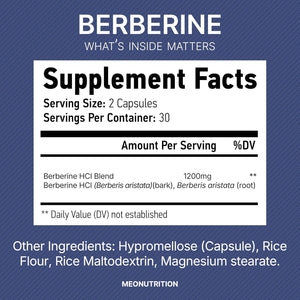 Berberine Supplement 1200Mg HCI - 60 Capsules, 3Rd Party Lab Tested, Non-Gmo, GMP Certified - Supports Metabolic Health & Overall Wellness