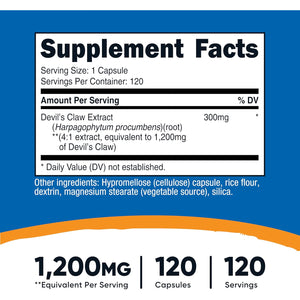 Nutricost Devils Claw Extract 120 Capsules for 120 Servings per Bottle - Vegetarian, GMO Free and Gluten Free
