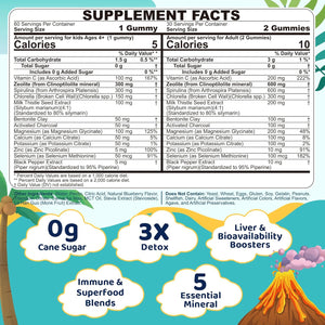 Zeolite Detox for Kids & Adult-Sugar Free Zeolite Detox Gummies with Spirulina, Chlorella, Milk Thistle, Magnesium Glycinate, Calcium Citrate for Energy, Focus, Digestive, Immune, Antioxidant - 120Cts