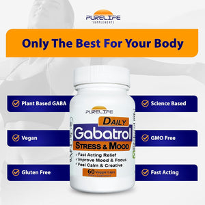 Gabatrol Daily – Plant Based GABA Supplement. Vegetarian and Vegan Friendly (60 Veggie Caps)