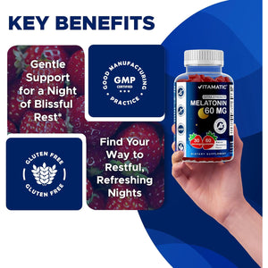 Vitamatic Sugar Free Melatonin 60 Mg - 60 Vegetarian Gummies - Non-Habit Forming Supplement