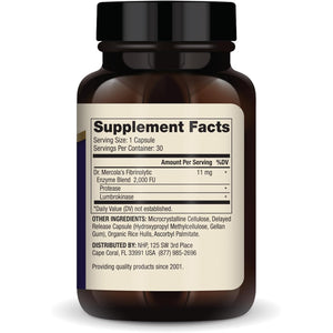Dr. Mercola Lumbrokinase Enzymes - Delayed Release Formula - Dietary Supplement for Cardiovascular & Energy Support - Non-Gmo, Gluten-Free & Soy-Free - 30 Capsules (30 Servings)