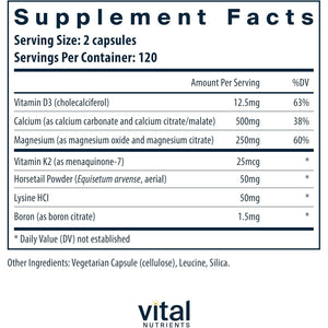 Vital Nutrients Osteo-Nutrients II - Vitamin K2 + D3, Calcium, Boron, and Magnesium for Bone Strength* - Healthy Heart Support - Vegetarian Supplement - Gluten, Dairy, Soy Free - 240 Capsules