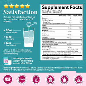 6-In-1 Daily Prebiotic Fiber Powder for Gut & Digestive Health, GLP-1 Friendly, Sugar Free Fiber Supplement Powder with Probiotics, Collagen Peptides & Electrolytes - for Women & Men - 7.8 OZ