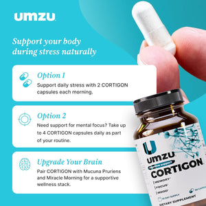 UMZU Cortigon Cortisol Support Supplement, 30 Day Supply – Natural Formula with Ginkgo Biloba, Phosphatidylserine, Vitamin B12 & B6 – Supports Healthy Stress Management, Mood, Focus & Cognitive Health