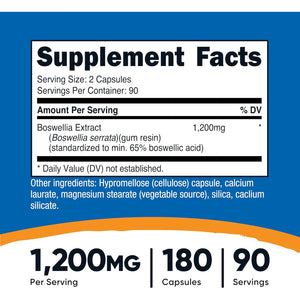 Nutricost Boswellia Extract 180 Capsules for 90 Servings per Bottle - Gluten Free and GMO Free, Vegan