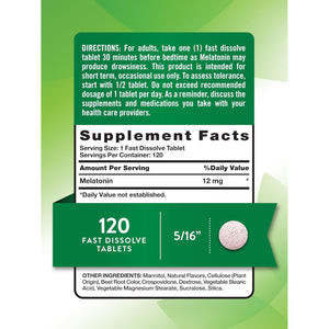 Nature'S Truth Melatonin Tablets | 12Mg | 120 Count | Natural Berry Flavor | Fast Dissolve | Vegan, Non-Gmo & Gluten Free Supplement