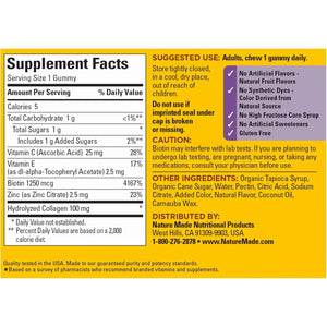 Nature Made Collagen Gummies with Vitamin C, Zinc, Biotin, Hydrolyzed Collagen Peptides for Women and Men, Healthy Skin Support Supplement, 60 Gummies, 60 Day Supply