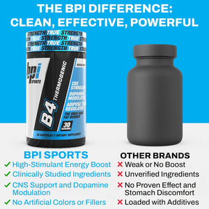 BPI Sports B4 – Extra Strength Natural Fat Burner for Women & Men – Keto-Friendly Fat Burner Capsules, Weight Loss & Appetite Control -Caffeine, Niacin, Quercetin, Yohimbine – 30 Servings – 710Mg